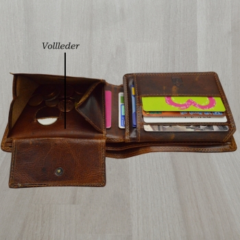 flevado Herren Biker Börse Geldbörse Totenkopf mit Aufschrift RFID Schutz Querformat (braun)